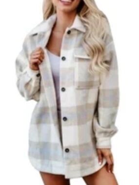 Dearlove Womens Long Sleeve Plaid Shirts Flannel Lapel Button Down size L